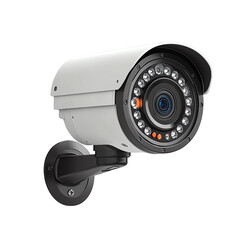 High-resolution security camera mounted on a wall, designed for surveillance and monitoring purposes in various environments.