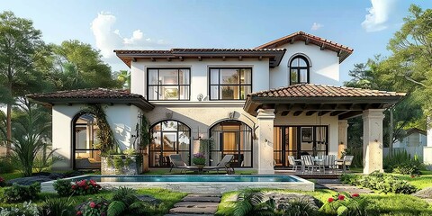 Obraz premium Beautiful Mediterranean Style House Exterior Design