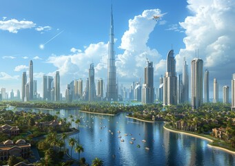 Fototapeta premium Dubai Skyline Cityscape Architectural Illustration