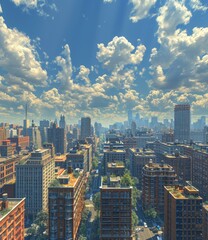 Obraz premium New York City Skyline with a Vibrant Cloud Filled Sky
