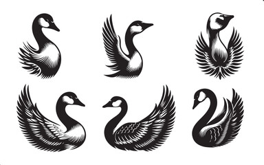 Fototapeta premium Goose vector silhouette icon Set