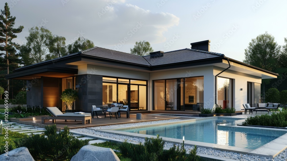 Canvas Prints Modern House with Swimming Pool Exterior Design