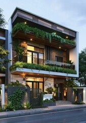 Obraz premium Modern House Facade with Lush Landscaping