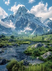 Obraz premium Majestic Mountain Scenery with Lush Valley