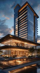 Fototapeta premium Modern Architectural Skyscraper Complex with Pool