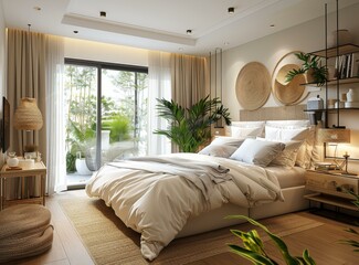 Modern Beige Bedroom Interior Design Illustration