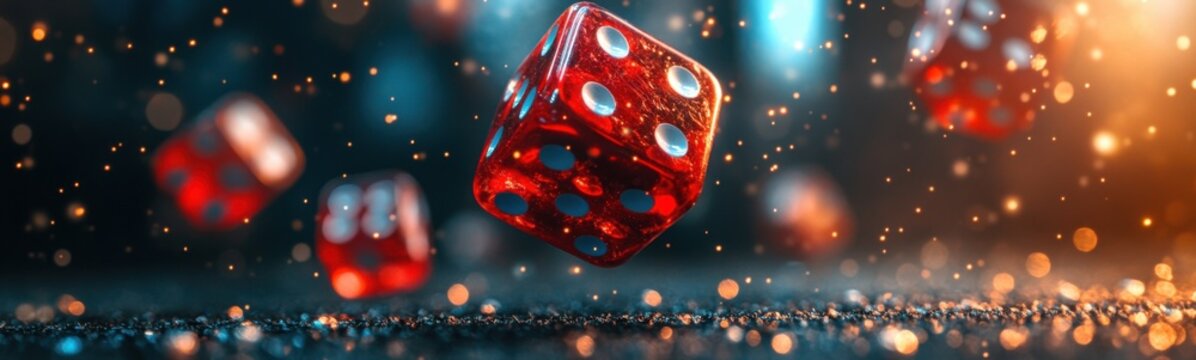 Many dice falling down on the ground