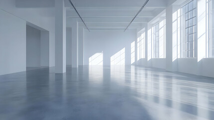Empty White Room with Windows 3D Illustration
