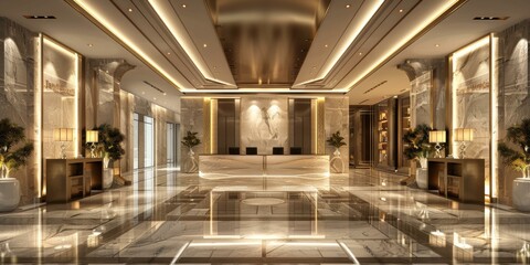 Naklejka premium Luxury Hotel Lobby Interior Design Illustration