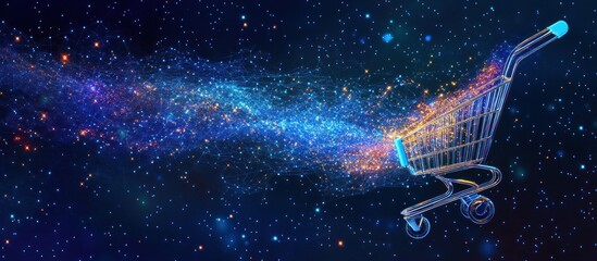 Abstract image of a shopping cart in the form of a starry sky or space,