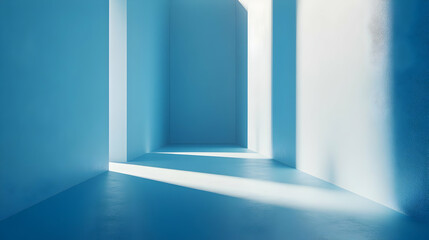 Blue Minimalist Room with Light Streaks 3D Illustration