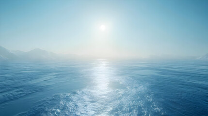 Fototapeta premium Calm Ocean Surface with Mountains in Background - 3D Illustration