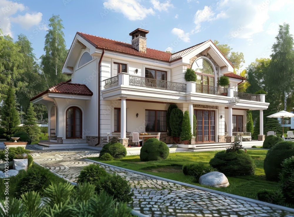 Poster Luxury Mansion Exterior Design Illustration