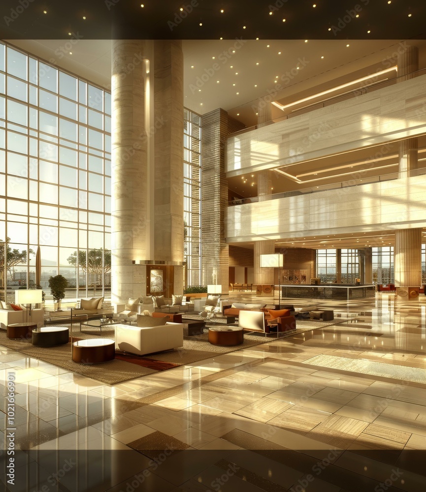 Poster Modern Hotel Lobby Interior Design Illustration