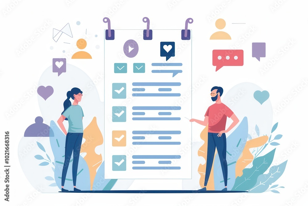 Aufkleber two individuals discuss interactive polls and surveys, highlighting the importance of user engagemen