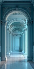 Fototapeta premium Elegant Blue Classic Architectural Hallway