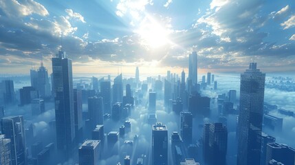 Fototapeta premium Futuristic Cityscape Above the Clouds