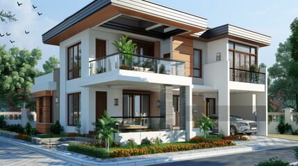 Fototapeta premium Modern House Exterior Design Illustration