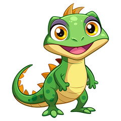Fototapeta premium cute green lizard cartoon isolated on white background