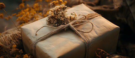 A beautifully wrapped gift with dried flowers, perfect for that special occasion. Ideal for celebrations and personal touches.