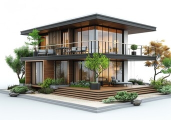 Fototapeta premium Modern Wooden House Design with Garden
