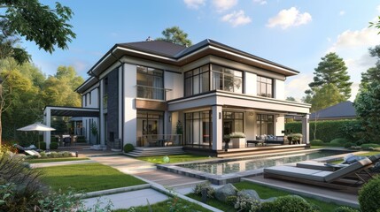 Fototapeta premium Modern Luxury House Exterior Design Illustration