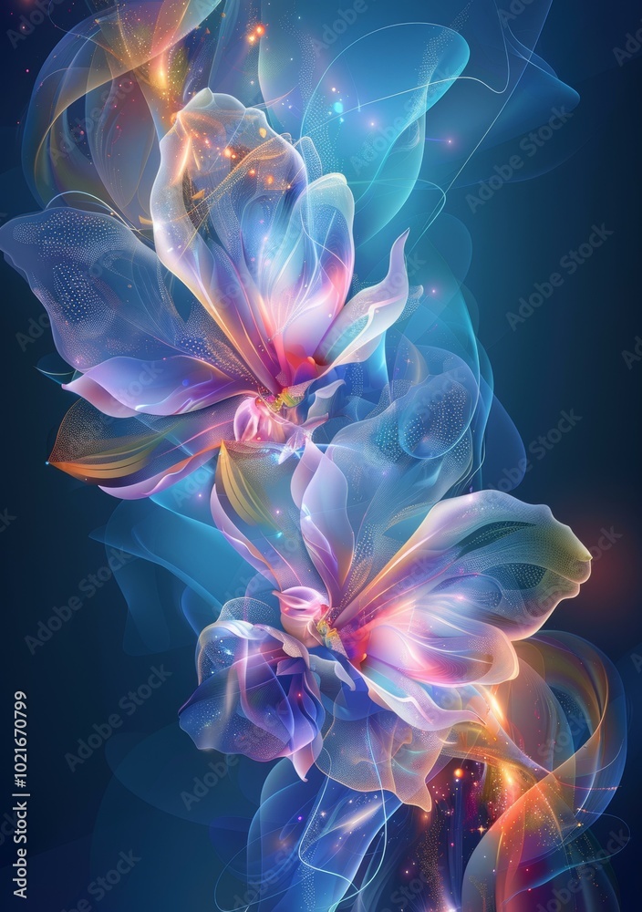 Sticker Abstract Floral Design with Glowing Colors