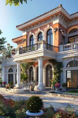 Fototapeta premium Luxury Mansion Exterior Design Illustration