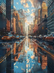 Naklejka premium Reflective Cityscape of New York City