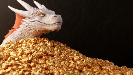 Fototapeta premium Majestic Dragon Guarding Its Glittering Gold Hoard