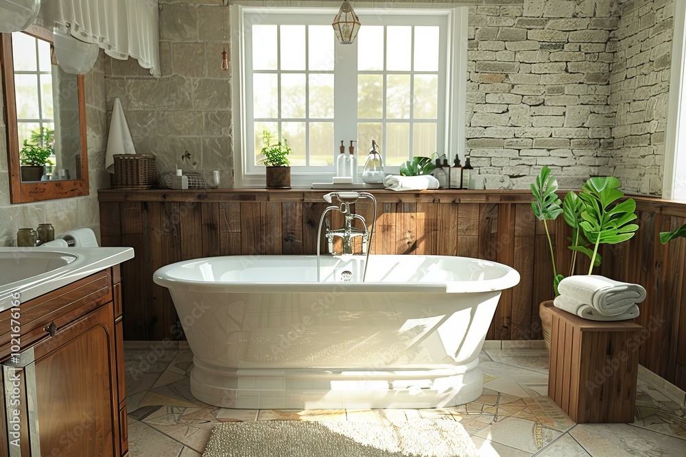 Sticker Rustic Farmhouse Bathroom Interior Design