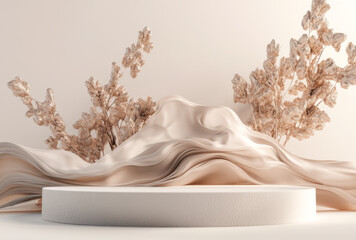 Product Podium - White Podium, Abstract Elements, Leaves