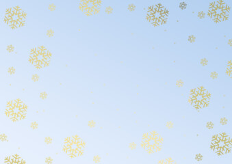Winter background with golden snowflakes on blue gradient background.