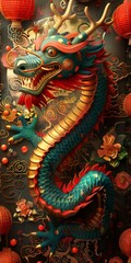 Obraz premium Colorful Chinese Dragon Illustration