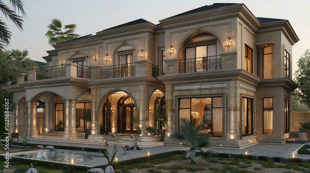 Canvas Prints Elegant Luxury Mansion Exterior Design Illustration