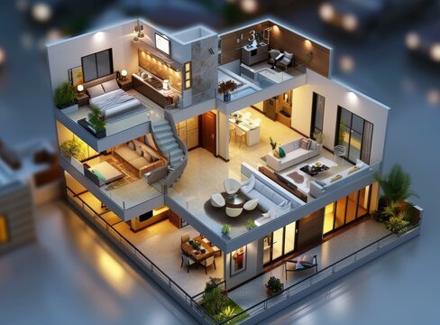 Modern Duplex House Floor Plan Illustration