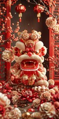 Fototapeta premium Chinese New Year Decorated Lion Dance Figure