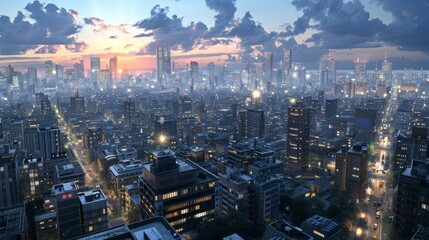 Fototapeta premium Futuristic Cityscape at Dawn