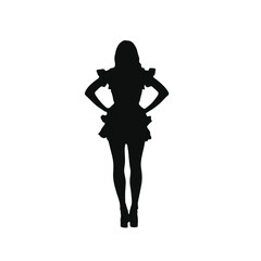 Fototapeta premium A silhouette of a woman wearing a dress with a ruffled skirt, standing with her hands on her hips 