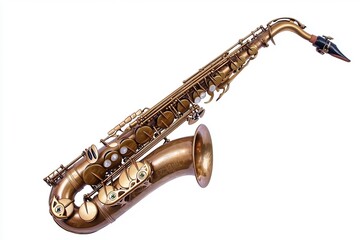 a close up of a saxophone on a white background