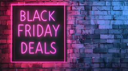 Pink Neon 'BLACK FRIDAY DEALS' Sign on a Brick Wall