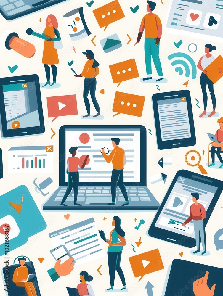 Poster users actively participate in polls and surveys on their devices while exploring social media, shari