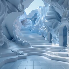 Abstract Light Blue Cave Architecture