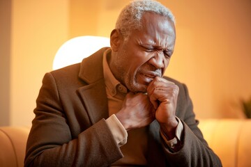 An Elderly Man Endures Pain in Throat and Chest: Struggling with Health Issues Amid Sickness and Inflammation.