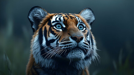 Fototapeta premium Tiger Portrait with Blue Eyes - Realistic Animal Image