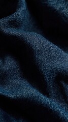 Rich blue dark denim fabric with textured details under moody lighting for a modern vertical wallpaper design