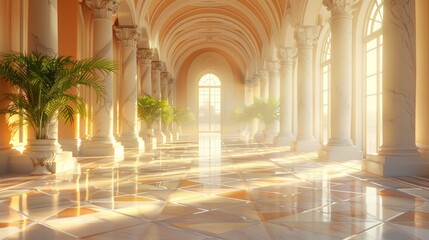 Fototapeta premium Majestic Palace Corridor Filled with Sunlight