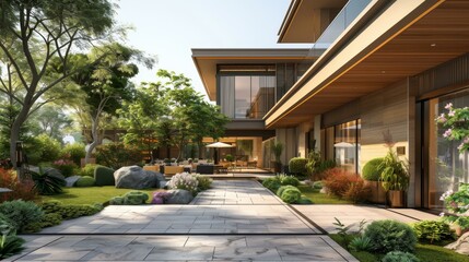 Modern Luxurious House Exterior Garden Landscape Design