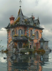 Naklejka premium Waterlogged Old House on an Island