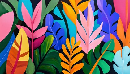 A rainforest palette with deep emerald green, vibrant parrot blue, bright orchid pink, and earthy brown, reflecting the rich diversity of a tropical jungle.